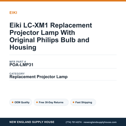 Eiki LC-XM1 Replacement Projector Lamp With Original Philips Bulb and Housing — New England Supply House spec card [NESH-SPEC-CARD-V2]