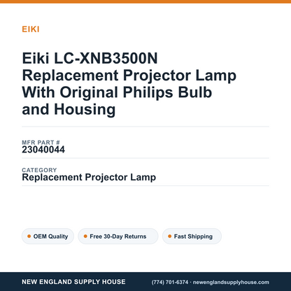 Eiki LC-XNB3500N Replacement Projector Lamp With Original Philips Bulb and Housing — New England Supply House spec card [NESH-SPEC-CARD-V2]