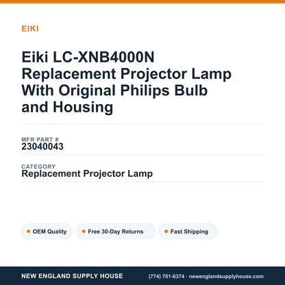 Eiki LC-XNB4000N Replacement Projector Lamp With Original Philips Bulb and Housing — New England Supply House spec card [NESH-SPEC-CARD-V2]