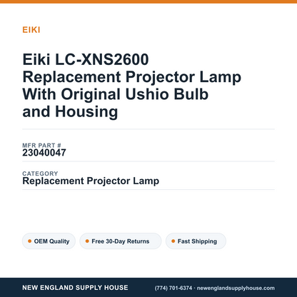 Eiki LC-XNS2600 Replacement Projector Lamp With Original Ushio Bulb and Housing — New England Supply House spec card [NESH-SPEC-CARD-V2]