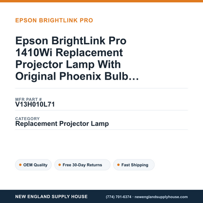 Epson BrightLink Pro 1410Wi Replacement Projector Lamp With Original Phoenix Bulb and Housing — New England Supply House spec card [NESH-SPEC-CARD-V2]