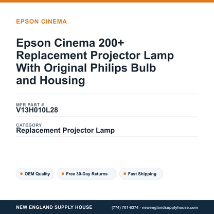 Epson Cinema 200+ Replacement Projector Lamp With Original Philips Bulb and Housing — New England Supply House spec card [NESH-SPEC-CARD-V2]