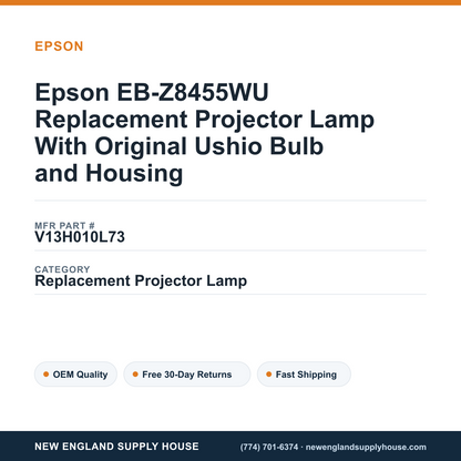 Epson EB-Z8455WU Replacement Projector Lamp With Original Ushio Bulb and Housing — New England Supply House spec card [NESH-SPEC-CARD-V2]