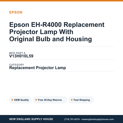 Epson EH-R4000 Replacement Projector Lamp With Original Bulb and Housing — New England Supply House spec card [NESH-SPEC-CARD-V2]