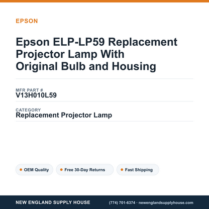 Epson ELP-LP59 Replacement Projector Lamp With Original Bulb and Housing — New England Supply House spec card [NESH-SPEC-CARD-V2]