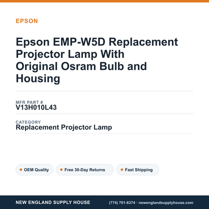 Epson EMP-W5D Replacement Projector Lamp With Original Osram Bulb and Housing — New England Supply House spec card [NESH-SPEC-CARD-V2]