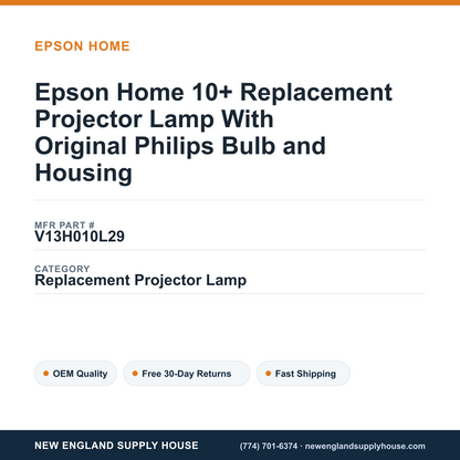 Epson Home 10+ Replacement Projector Lamp With Original Philips Bulb and Housing — New England Supply House spec card [NESH-SPEC-CARD-V2]