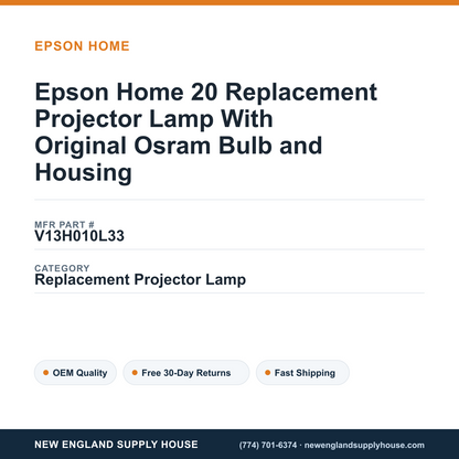 Epson Home 20 Replacement Projector Lamp With Original Osram Bulb and Housing — New England Supply House spec card [NESH-SPEC-CARD-V2]
