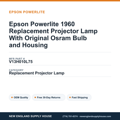Epson Powerlite 1960 Replacement Projector Lamp With Original Osram Bulb and Housing — New England Supply House spec card [NESH-SPEC-CARD-V2]