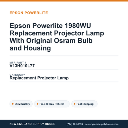 Epson Powerlite 1980WU Replacement Projector Lamp With Original Osram Bulb and Housing — New England Supply House spec card [NESH-SPEC-CARD-V2]