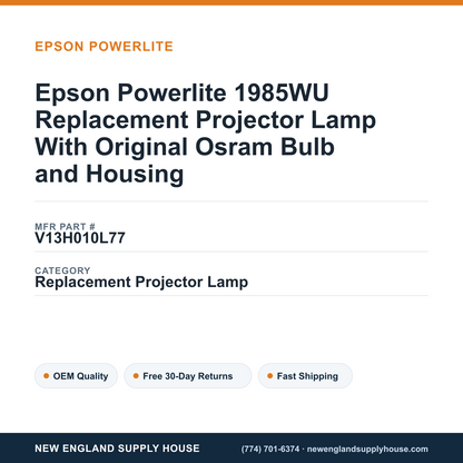 Epson Powerlite 1985WU Replacement Projector Lamp With Original Osram Bulb and Housing — New England Supply House spec card [NESH-SPEC-CARD-V2]