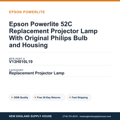 Epson Powerlite 52C Replacement Projector Lamp With Original Philips Bulb and Housing — New England Supply House spec card [NESH-SPEC-CARD-V2]