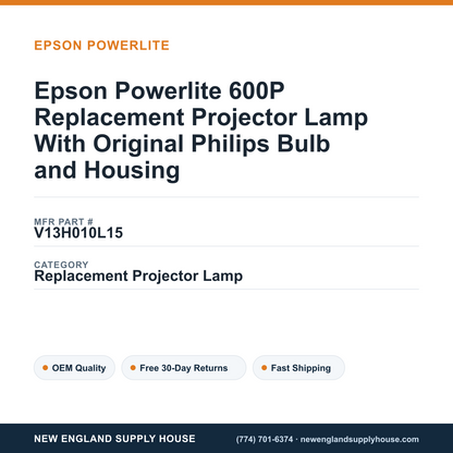 Epson Powerlite 600P Replacement Projector Lamp With Original Philips Bulb and Housing — New England Supply House spec card [NESH-SPEC-CARD-V2]