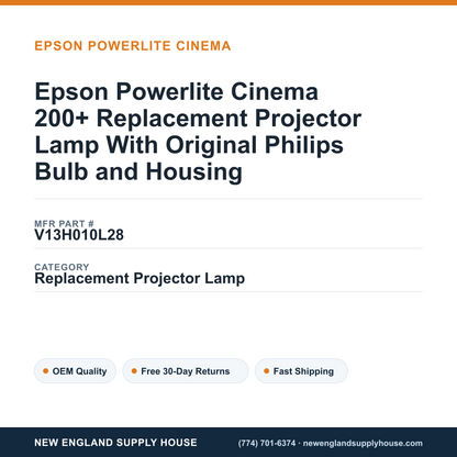 Epson Powerlite Cinema 200+ Replacement Projector Lamp With Original Philips Bulb and Housing — New England Supply House spec card [NESH-SPEC-CARD-V2]