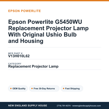 Epson Powerlite G5450WU Replacement Projector Lamp With Original Ushio Bulb and Housing — New England Supply House spec card [NESH-SPEC-CARD-V2]