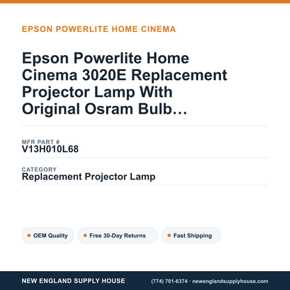 Epson Powerlite Home Cinema 3020E Replacement Projector Lamp With Original Osram Bulb and Housing — New England Supply House spec card [NESH-SPEC-CARD-V2]