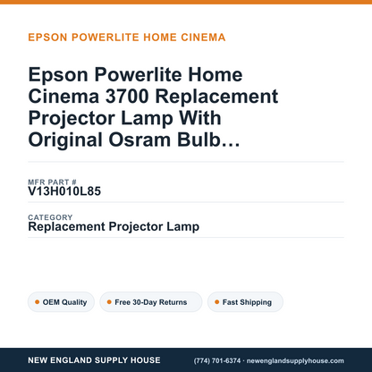 Epson Powerlite Home Cinema 3700 Replacement Projector Lamp With Original Osram Bulb and Housing — New England Supply House spec card [NESH-SPEC-CARD-V2]