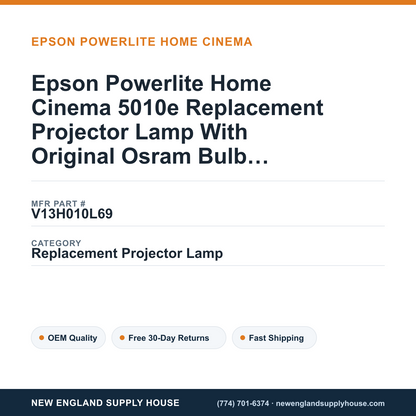 Epson Powerlite Home Cinema 5010e Replacement Projector Lamp With Original Osram Bulb and Housing — New England Supply House spec card [NESH-SPEC-CARD-V2]