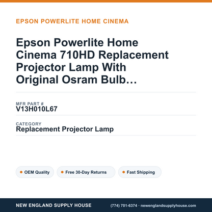Epson Powerlite Home Cinema 710HD Replacement Projector Lamp With Original Osram Bulb and Housing — New England Supply House spec card [NESH-SPEC-CARD-V2]