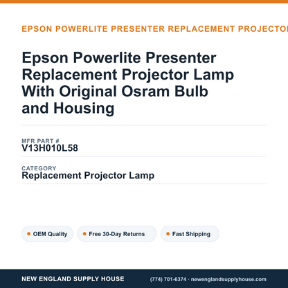 Epson Powerlite Presenter Replacement Projector Lamp With Original Osram Bulb and Housing — New England Supply House spec card [NESH-SPEC-CARD-V2]