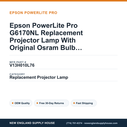Epson PowerLite Pro G6170NL Replacement Projector Lamp With Original Osram Bulb and Housing — New England Supply House spec card [NESH-SPEC-CARD-V2]