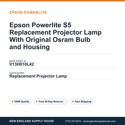 Epson Powerlite S5 Replacement Projector Lamp With Original Osram Bulb and Housing — New England Supply House spec card [NESH-SPEC-CARD-V2]