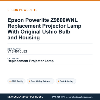 Epson Powerlite Z9800WNL Replacement Projector Lamp With Original Ushio Bulb and Housing — New England Supply House spec card [NESH-SPEC-CARD-V2]