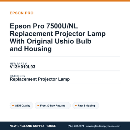 Epson Pro 7500U/NL Replacement Projector Lamp With Original Ushio Bulb and Housing — New England Supply House spec card [NESH-SPEC-CARD-V2]