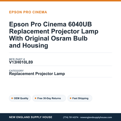 Epson Pro Cinema 6040UB Replacement Projector Lamp With Original Osram Bulb and Housing — New England Supply House spec card [NESH-SPEC-CARD-V2]