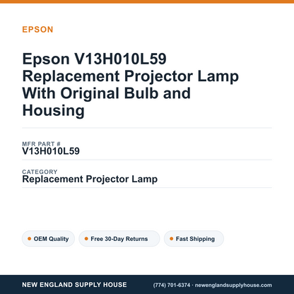 Epson V13H010L59 Replacement Projector Lamp With Original Bulb and Housing — New England Supply House spec card [NESH-SPEC-CARD-V2]