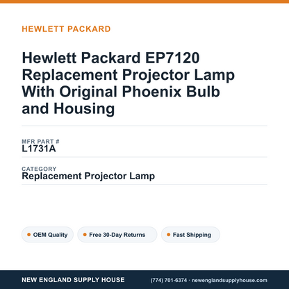 Hewlett Packard EP7120 Replacement Projector Lamp With Original Phoenix Bulb and Housing — New England Supply House spec card [NESH-SPEC-CARD-V2]