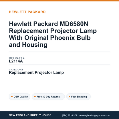 Hewlett Packard MD6580N Replacement Projector Lamp With Original Phoenix Bulb and Housing — New England Supply House spec card [NESH-SPEC-CARD-V2]