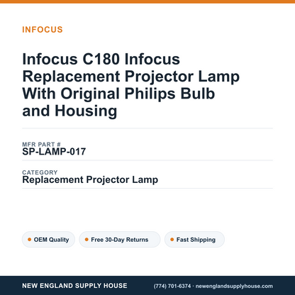 Infocus C180 Infocus Replacement Projector Lamp With Original Philips Bulb and Housing — New England Supply House spec card [NESH-SPEC-CARD-V2]