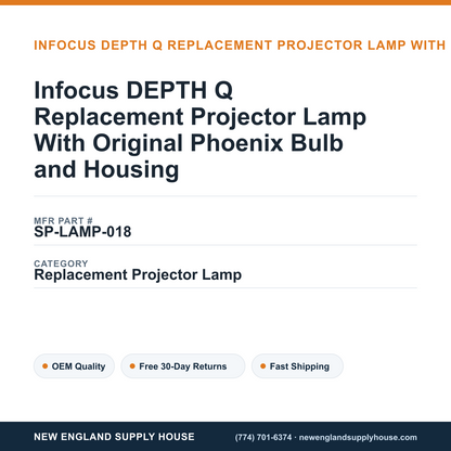 Infocus DEPTH Q Replacement Projector Lamp With Original Phoenix Bulb and Housing — New England Supply House spec card [NESH-SPEC-CARD-V2]