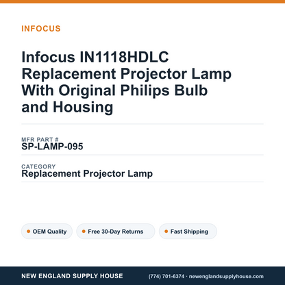 Infocus IN1118HDLC Replacement Projector Lamp With Original Philips Bulb and Housing — New England Supply House spec card [NESH-SPEC-CARD-V2]