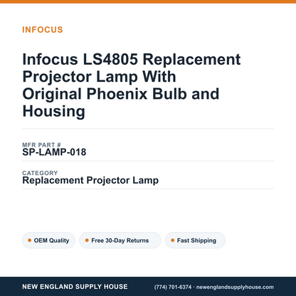 Infocus LS4805 Replacement Projector Lamp With Original Phoenix Bulb and Housing — New England Supply House spec card [NESH-SPEC-CARD-V2]