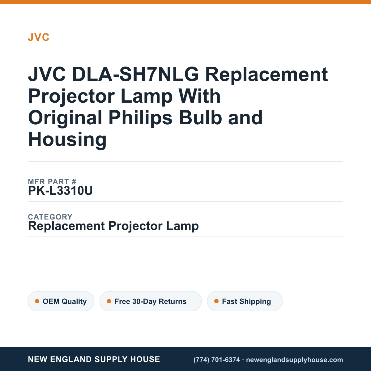 JVC DLA-SH7NLG Replacement Projector Lamp With Original Philips Bulb and Housing — New England Supply House spec card [NESH-SPEC-CARD-V2]
