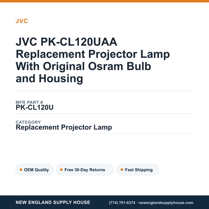 JVC PK-CL120UAA Replacement Projector Lamp With Original Osram Bulb and Housing — New England Supply House spec card [NESH-SPEC-CARD-V2]