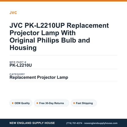 JVC PK-L2210UP Replacement Projector Lamp With Original Philips Bulb and Housing — New England Supply House spec card [NESH-SPEC-CARD-V2]