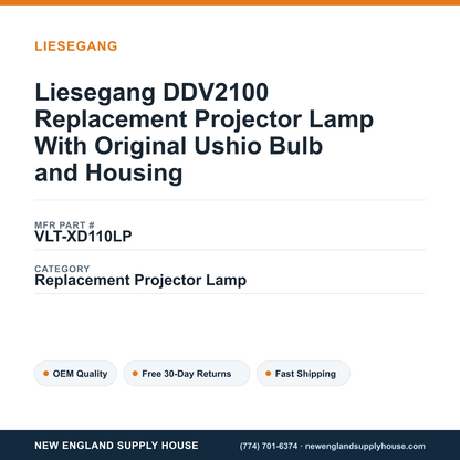 Liesegang DDV2100 Replacement Projector Lamp With Original Ushio Bulb and Housing — New England Supply House spec card [NESH-SPEC-CARD-V2]