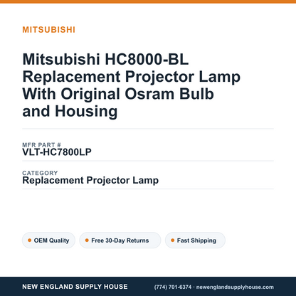 Mitsubishi HC8000-BL Replacement Projector Lamp With Original Osram Bulb and Housing — New England Supply House spec card [NESH-SPEC-CARD-V2]