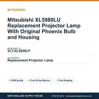 Mitsubishi XL5980LU Replacement Projector Lamp With Original Phoenix Bulb and Housing — New England Supply House spec card [NESH-SPEC-CARD-V2]