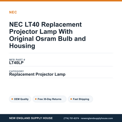 NEC LT40 Replacement Projector Lamp With Original Osram Bulb and Housing — New England Supply House spec card [NESH-SPEC-CARD-V2]