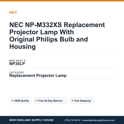 NEC NP-M332XS Replacement Projector Lamp With Original Philips Bulb and Housing — New England Supply House spec card [NESH-SPEC-CARD-V2]