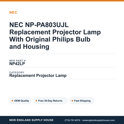 NEC NP-PA803UJL Replacement Projector Lamp With Original Philips Bulb and Housing — New England Supply House spec card [NESH-SPEC-CARD-V2]