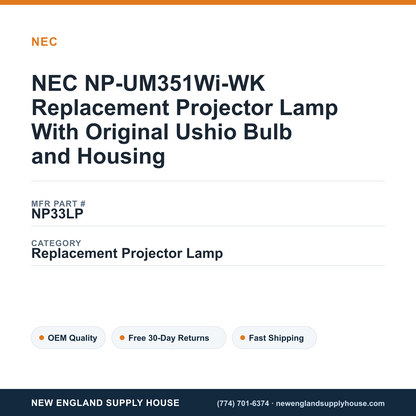 NEC NP-UM351Wi-WK Replacement Projector Lamp With Original Ushio Bulb and Housing — New England Supply House spec card [NESH-SPEC-CARD-V2]