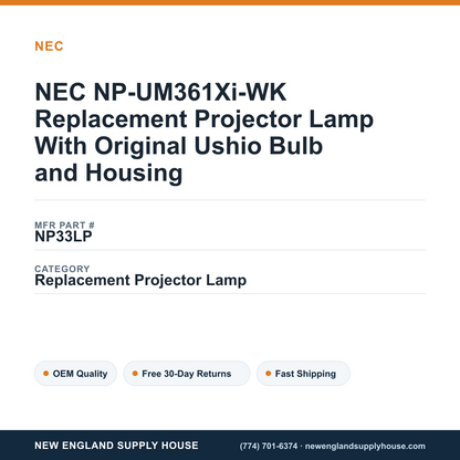 NEC NP-UM361Xi-WK Replacement Projector Lamp With Original Ushio Bulb and Housing — New England Supply House spec card [NESH-SPEC-CARD-V2]