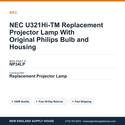 NEC U321Hi-TM Replacement Projector Lamp With Original Philips Bulb and Housing — New England Supply House spec card [NESH-SPEC-CARD-V2]