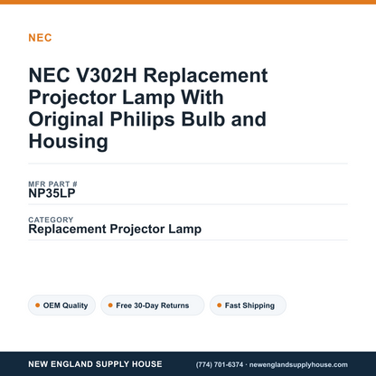 NEC V302H Replacement Projector Lamp With Original Philips Bulb and Housing — New England Supply House spec card [NESH-SPEC-CARD-V2]
