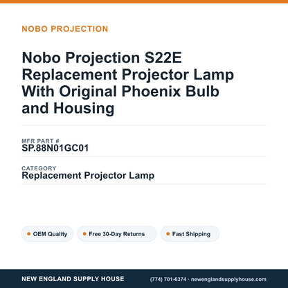 Nobo Projection S22E Replacement Projector Lamp With Original Phoenix Bulb and Housing — New England Supply House spec card [NESH-SPEC-CARD-V2]